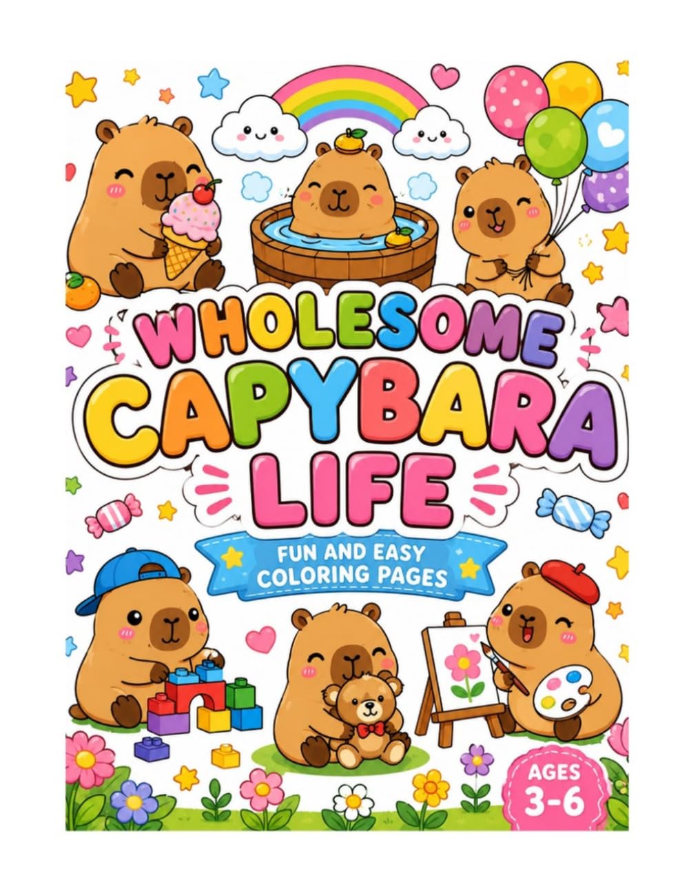 Wholesome capybara life: Fun and easy coloring pages