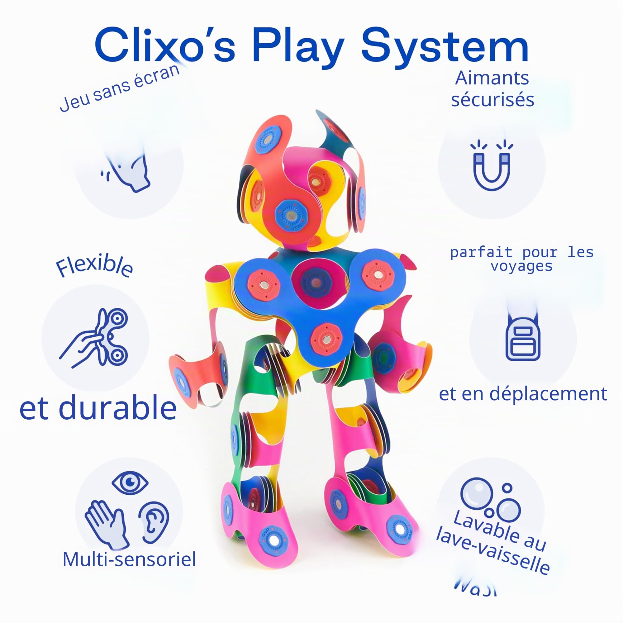 Clixo - Rainbow Pack (Multicolore) - Jeu de Construction Magnetique, Flexible, Durable et Imaginatif – 42 pièces – Dès 4 Ans