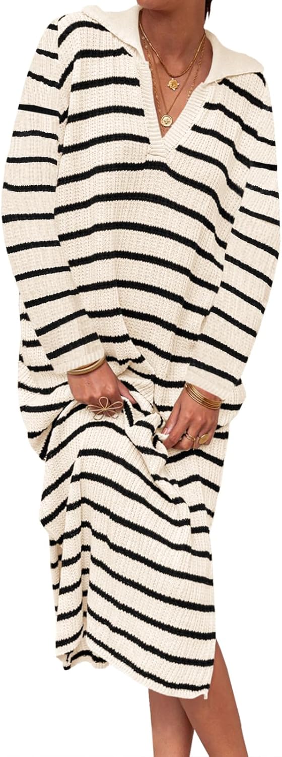 saodimallsu womens striped sweater dress fall chunky knit v
