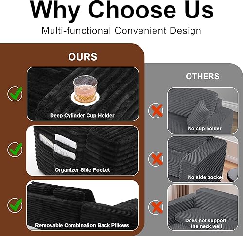 Miniatura 3 de Sofá modular Cloud con diván en forma de L, moderno sofá modular con asiento profundo, portavasos integrado y bolsillo de almacenamiento para sala