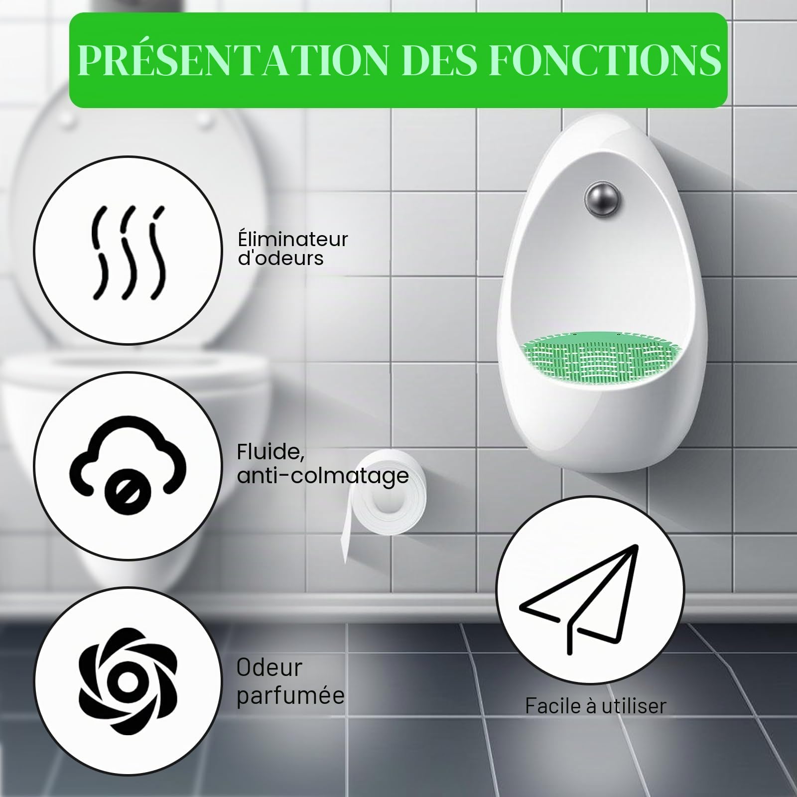 Lot de 12 tamis pour urinoir - 6 couleurs - Avec parfum - Effet fraîcheur pendant 30 jours - Pierres urinoirs Pissoir Premium - Filtre universel pour urinoir avec protection anti-éclaboussures