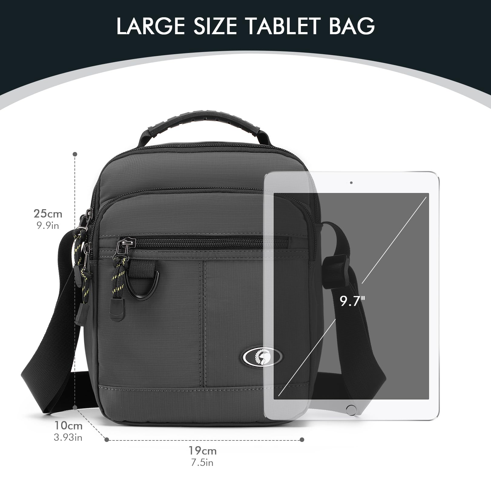 BAGZY Sacoche Homme Bandouliere Sacoche Homme Sac a Main Oxford Sacoche Tablette Pochette Epaule Homme Besace de Voyage école Travail Sac Porté épaule Sport Bourse Pochette Cartable