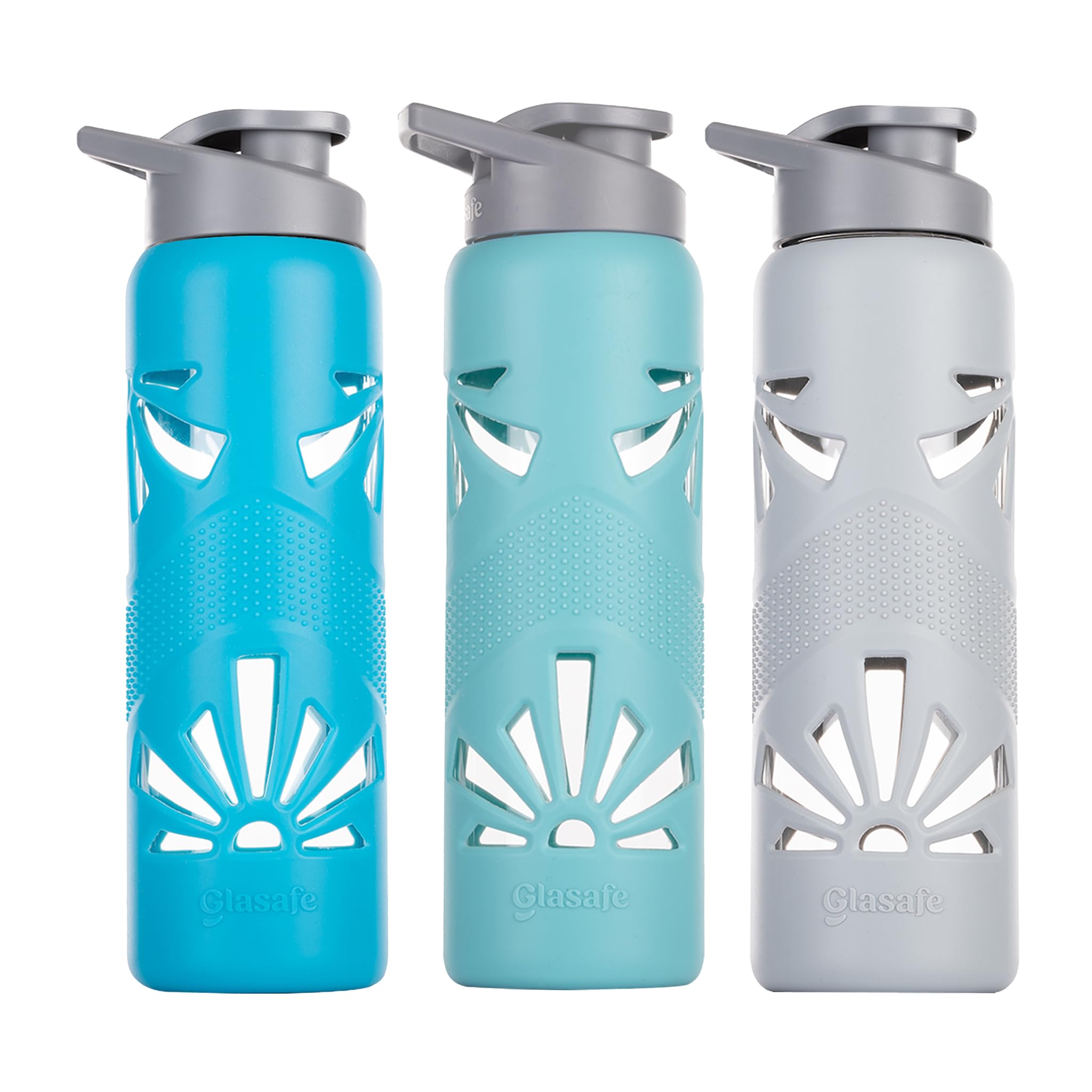 GLASAFE Glass Water Bottle w/t Protective Silicone Cover | Break - Resistant Design |Water Bottle for Office/Gym/College|Leak-Proof Cap|100% Borosilicate Glass|750ml, Pack of 3,Tint Hues