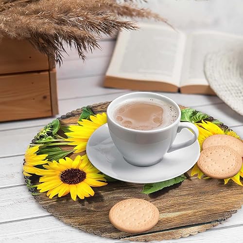 Miniatura 3 de Juego de 4 manteles individuales redondos de poliéster, lavables, resistentes al calor, para decoración de mesa de cocina, comedor, 14.7 pulgadas,