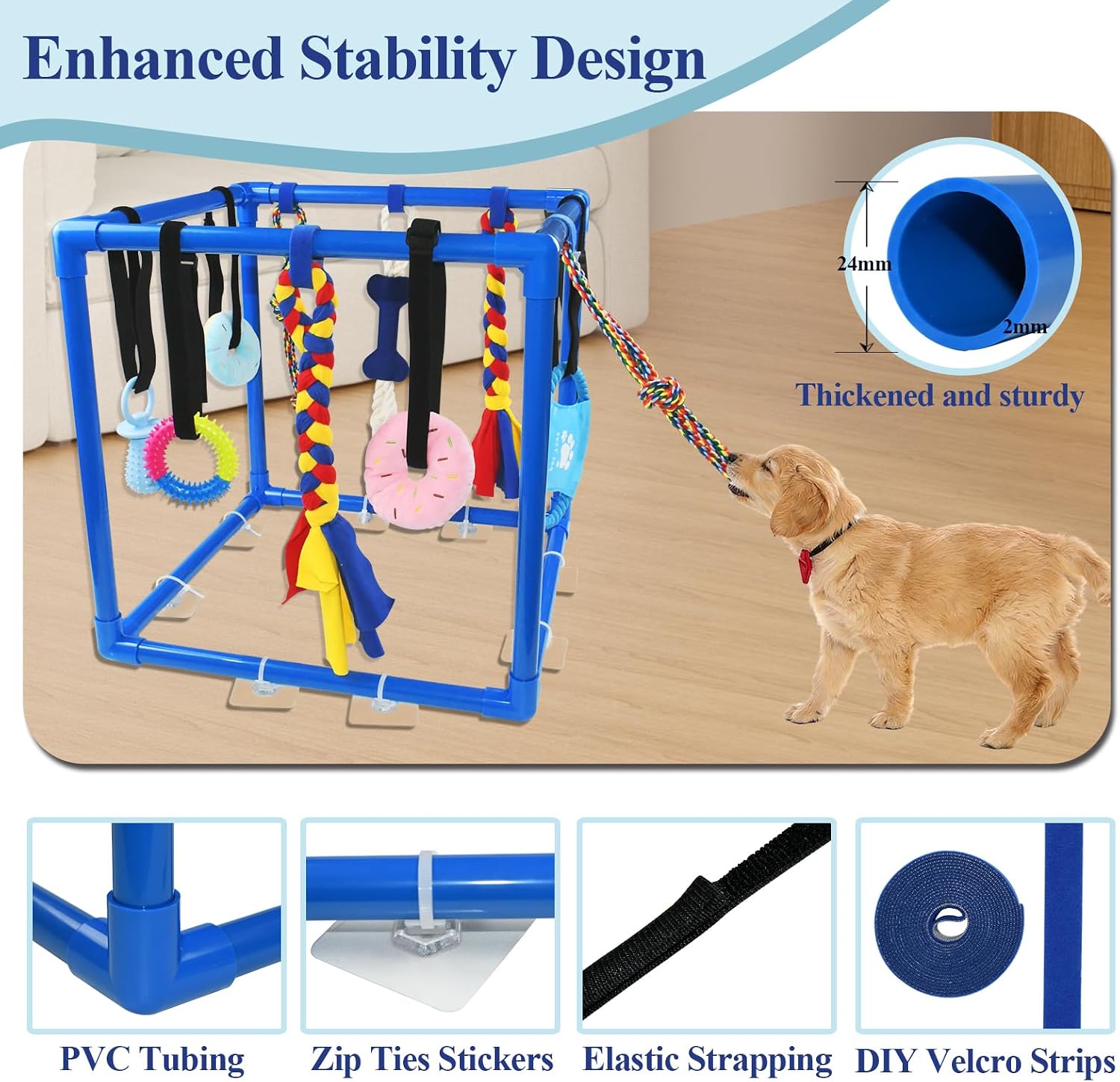 ASOCEA Puppy Play Gym for Small Dogs – Interactive Jungle Gym with 10 Hanging Toys, Adjustable Height, Safe PVC Frame for Indoor Puppy Entertainment, Teething & Mental Stimulation