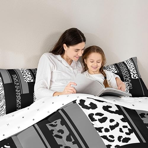 Miniatura 6 de Feelyou Juego de edredón de cebra de leopardo, tamaño queen, para niños, gris, blanco, negro, para niños, adolescentes, juego de ropa de cama con