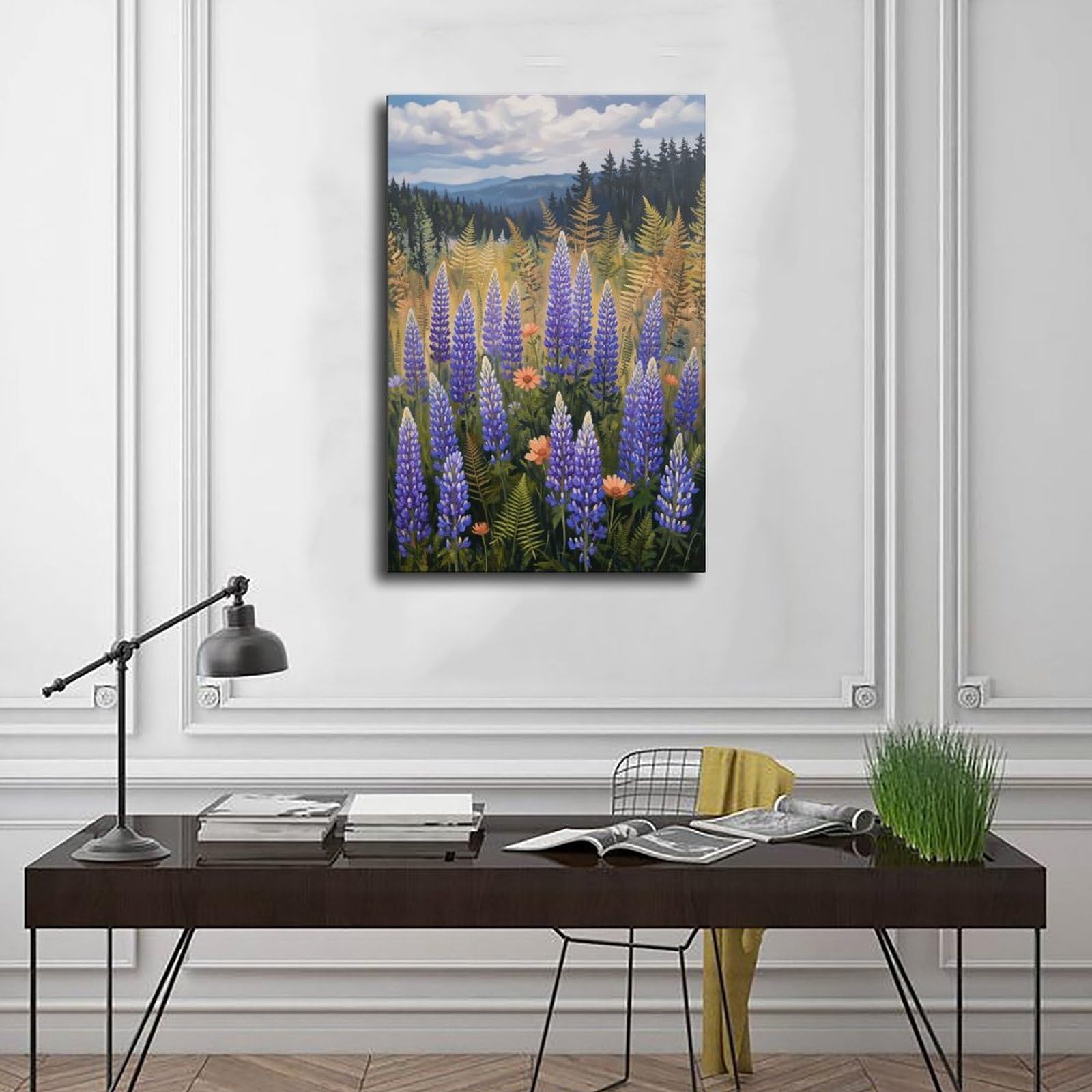 Mnyuein Póster de paisaje de prado de flores silvestres, 0 lienzos, decoración de pared, pinturas para sala de estar, dormitorio, impresión sin marco, 61 cm de largo x 91 cm de ancho