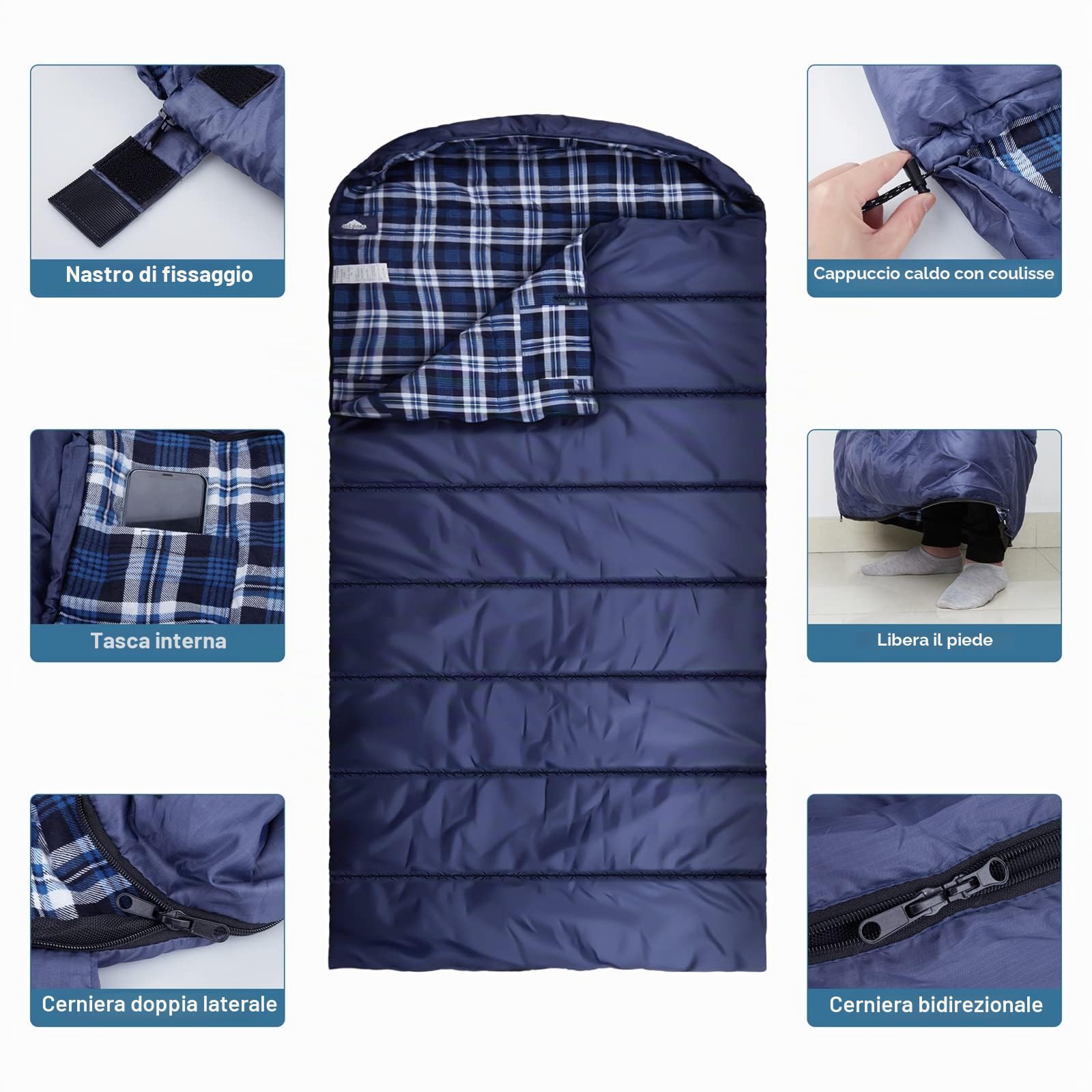 Sacco a pelo in flanella di cotone per adulti, fodera in cotone 100% sacco a pelo per campeggio, escursionismo, viaggi con zaino in spalla, leggero e portatile, 3-4 stagioni di utilizzo caldo