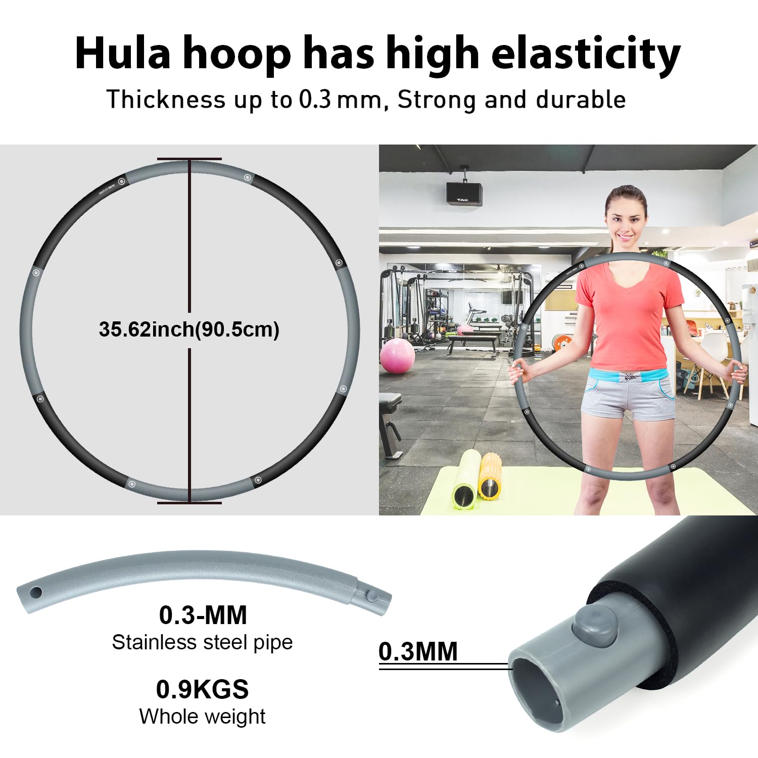 Shinefuture 2lb Weighted Hoop for Adults,Exercise Hoops,8 Section Detachable and Portable Fitness Hoops for Weight Loss,Fitness Massage for Beginners