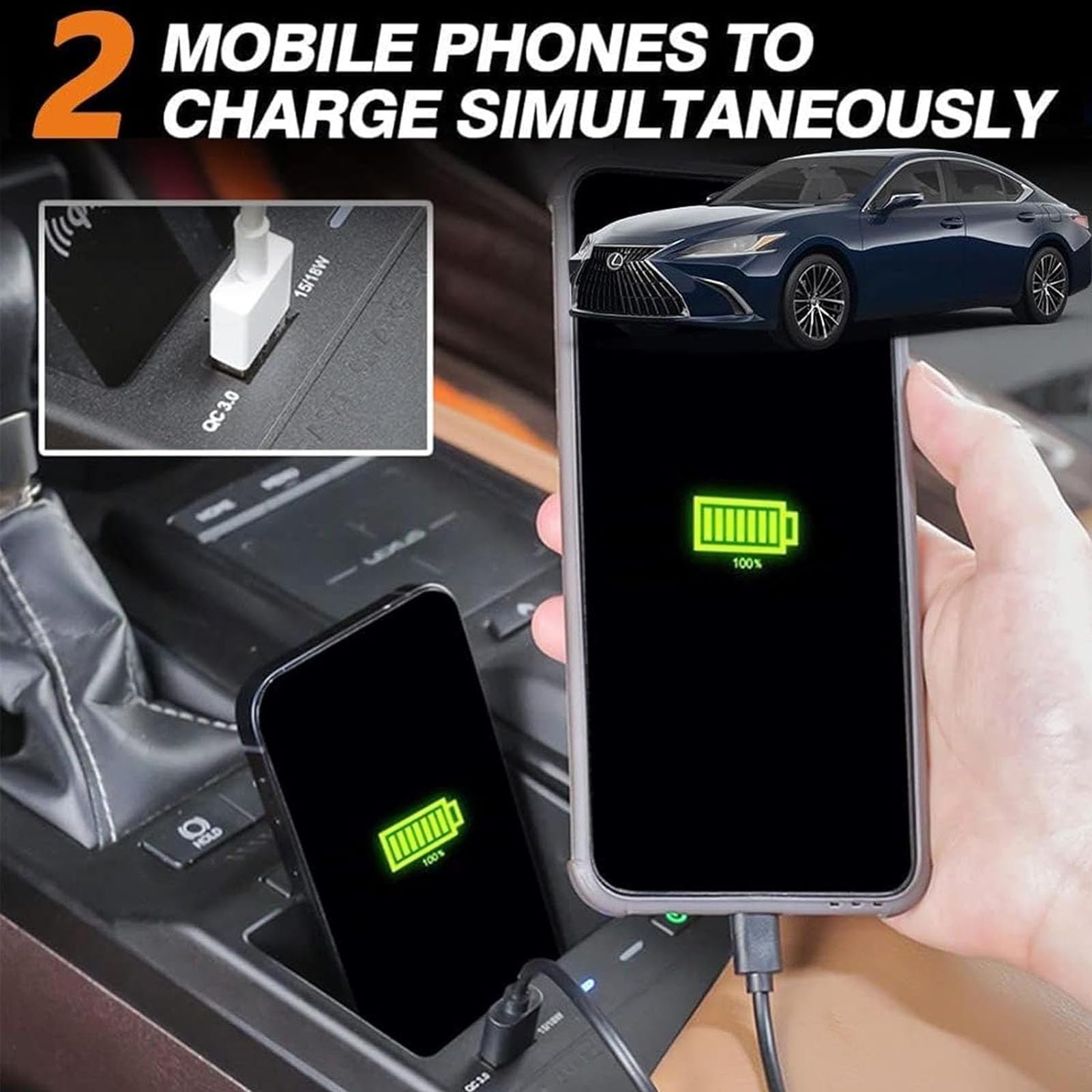 Cargador De Coche Inalámbrico para Lexus ES 2018-2022 Panel De Accesorios De Consola Central,Cargador De Teléfono De Carga Rápida Qi De 15 W Con Puertos USB para Cualquier Teléfono Habilitado p