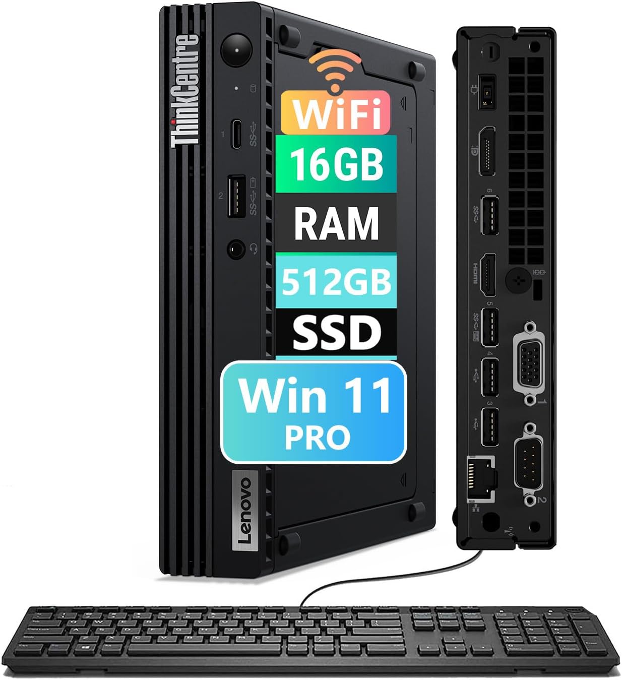 Lenovo ThinkCentre M75Q Gen 2 Mini Tiny PC Business Desktop, Windows 11 Pro, AMD Ryzen 5-5650, 512GB SSD, 16GB RAM, Keyboard, Mouse, WiFi (Renewed)