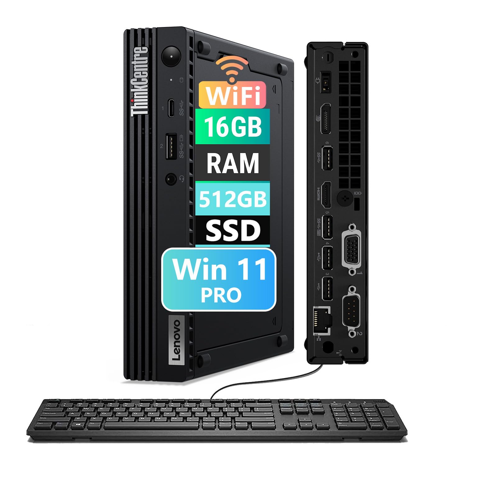 Lenovo ThinkCentre M75Q Gen 2 Mini Tiny PC Business Desktop, Windows 11 Pro, AMD Ryzen 5-5650, 512GB SSD, 16GB RAM, Keyboard, Mouse, WiFi (Renewed)