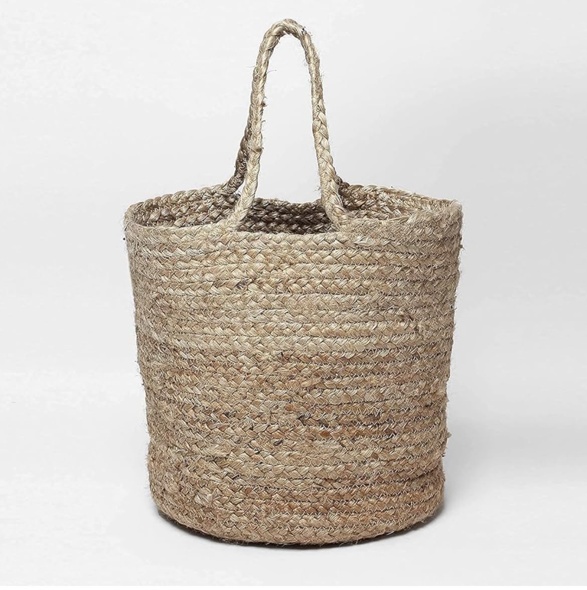 BROOM Jute Baskets, Designer Baskets, Storage/Shelves Baskets, Fruit Baskets or clothes (Natural Jute_Beige, 1 Piece Set ((14 Inches))