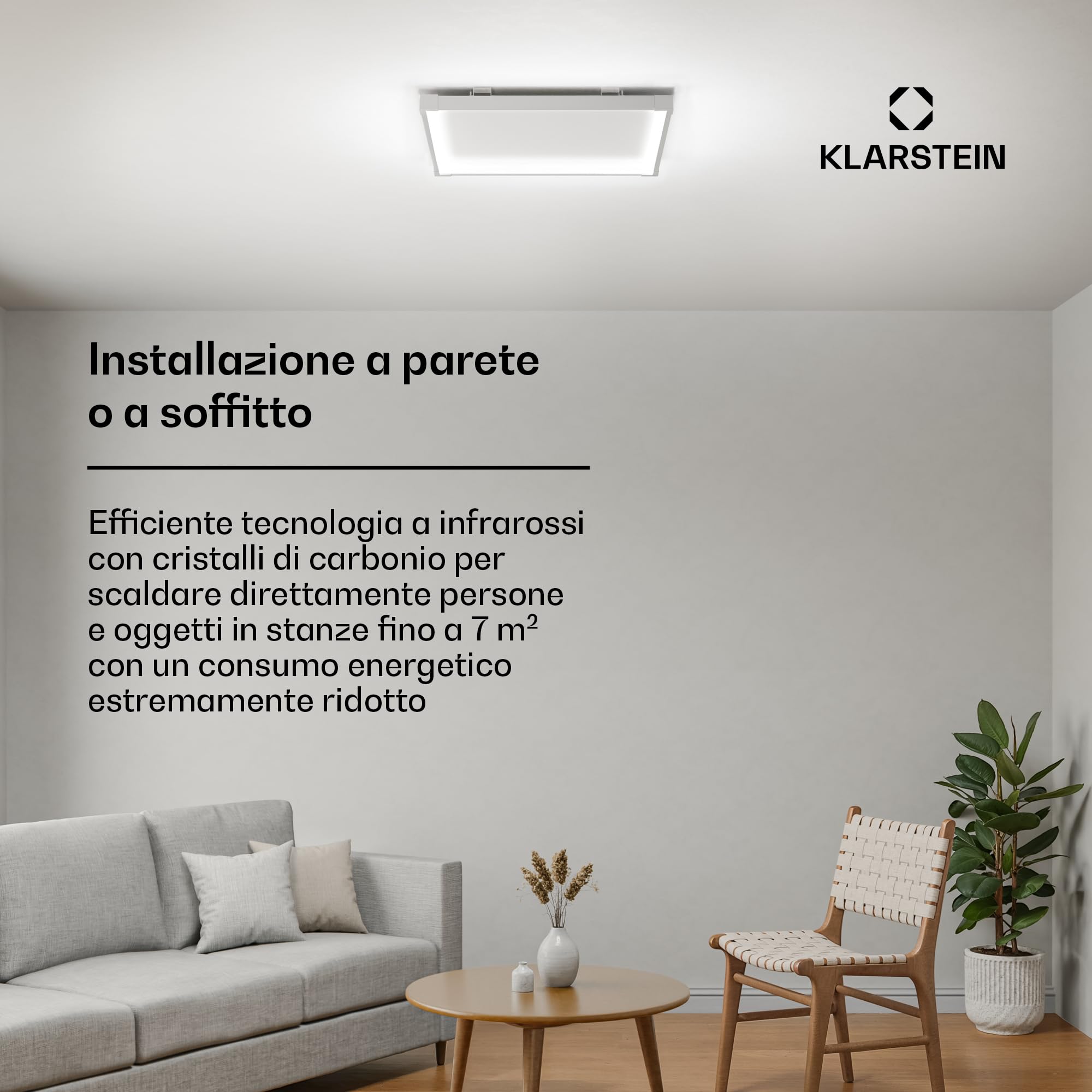 Klarstein Pannelli Radianti Infrarossi 360W – Parete o Soffitto, WiFi, Termostato, Timer, IP44, Blocco Bambini, Design Moderno, Riscaldamento 10m², Telecomando, Alluminio