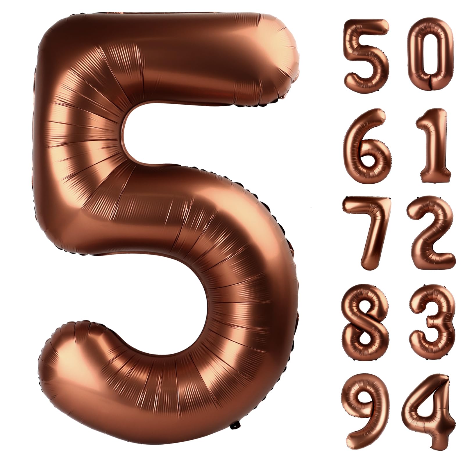 Dark Brown 5 Number Balloons - 40 Inch, 5th Birthday Decorations