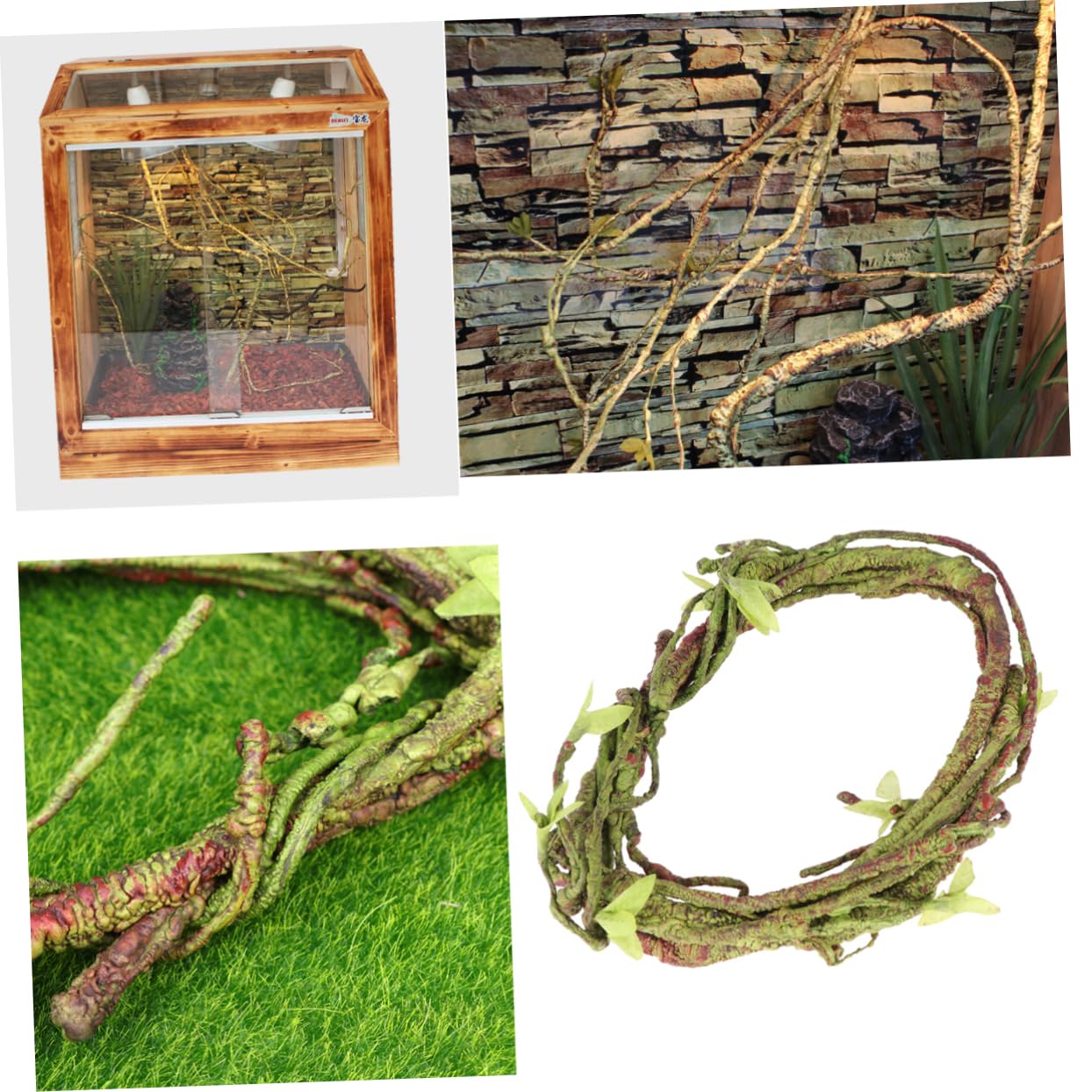 3pezzi Rattan Simulato Per Paesaggi Reptili Viti Artificiali Per Terrari Decorazione Per Habitat Di Rettili e Flessibile Per Lucertole e Altri Animali Esotici