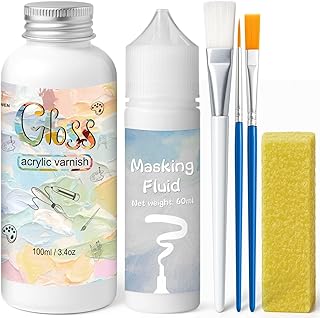 Art Masking Fluid and Gloss Varnish for Acrylic Painting, It Prevents Paint from Adhering to The Masking Area,Easily Removable, Leaving No Residue