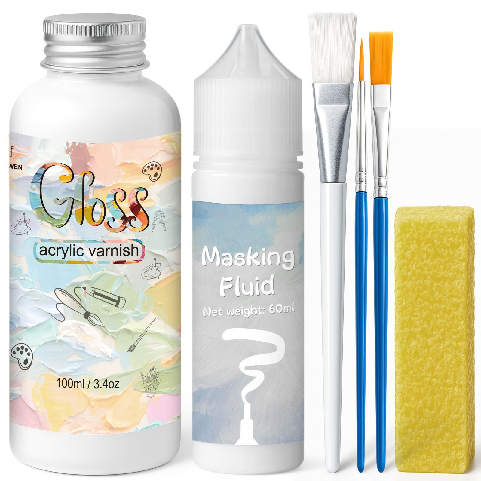 Eigtwen White Masking Fluid And Gloss Acrylic Varnish, Prevents Paint From Adhering To The Masking Area, Easily Removable, Leaving No Residue
