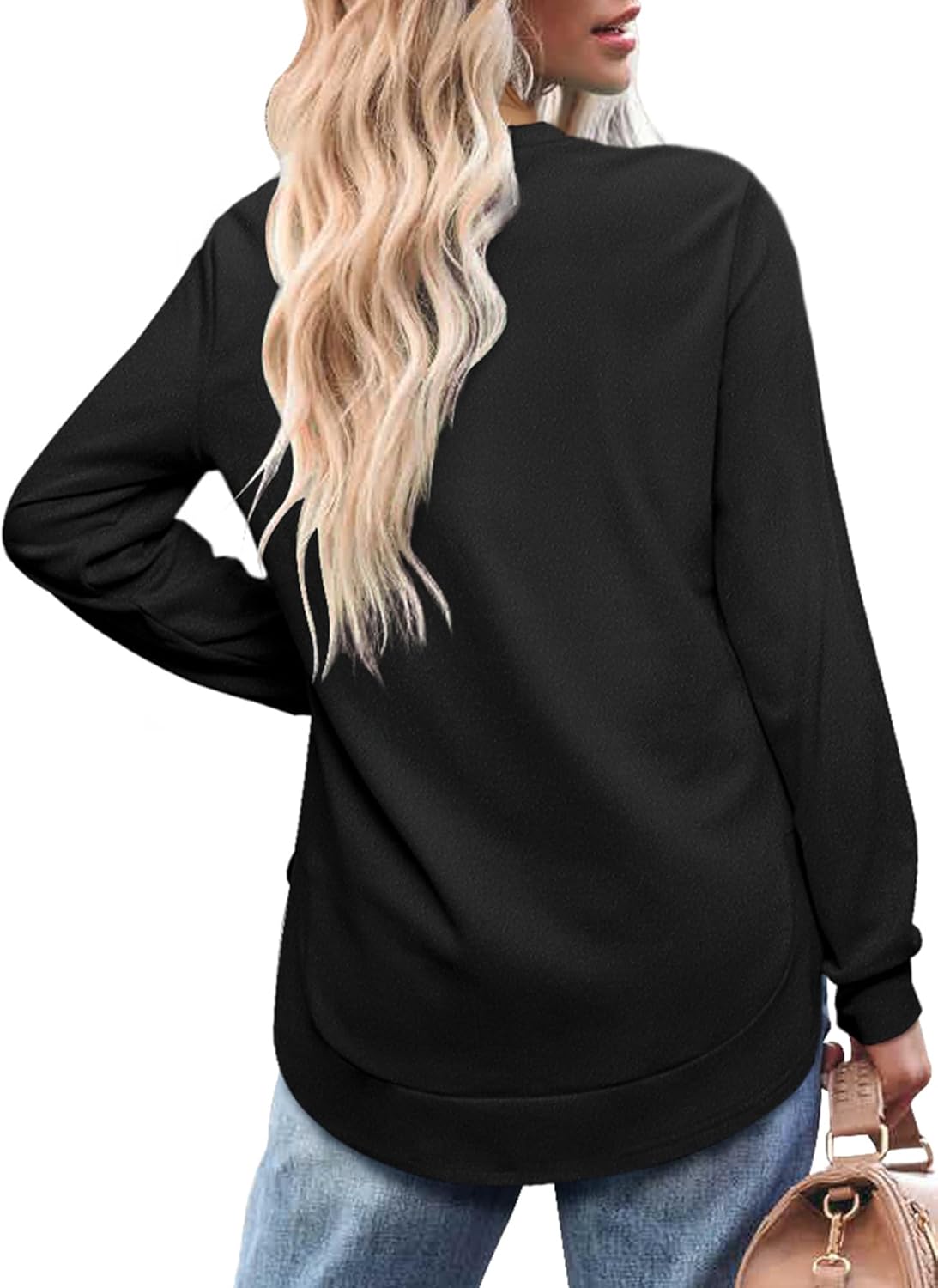 OFEEFAN Womens Sweatshirt Crewneck Long Sleeve Shirts High Low Tops Curved Hem - Image 4