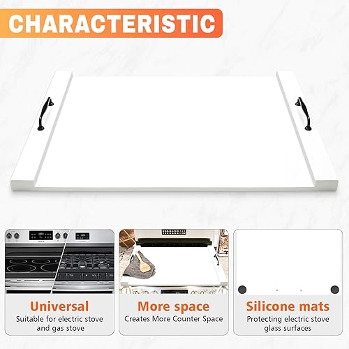 Miniatura 5 de Cubierta de estufa de fideos con asas, tablero de cubierta superior de estufa múltiple para estufa eléctricade gas (blanco)