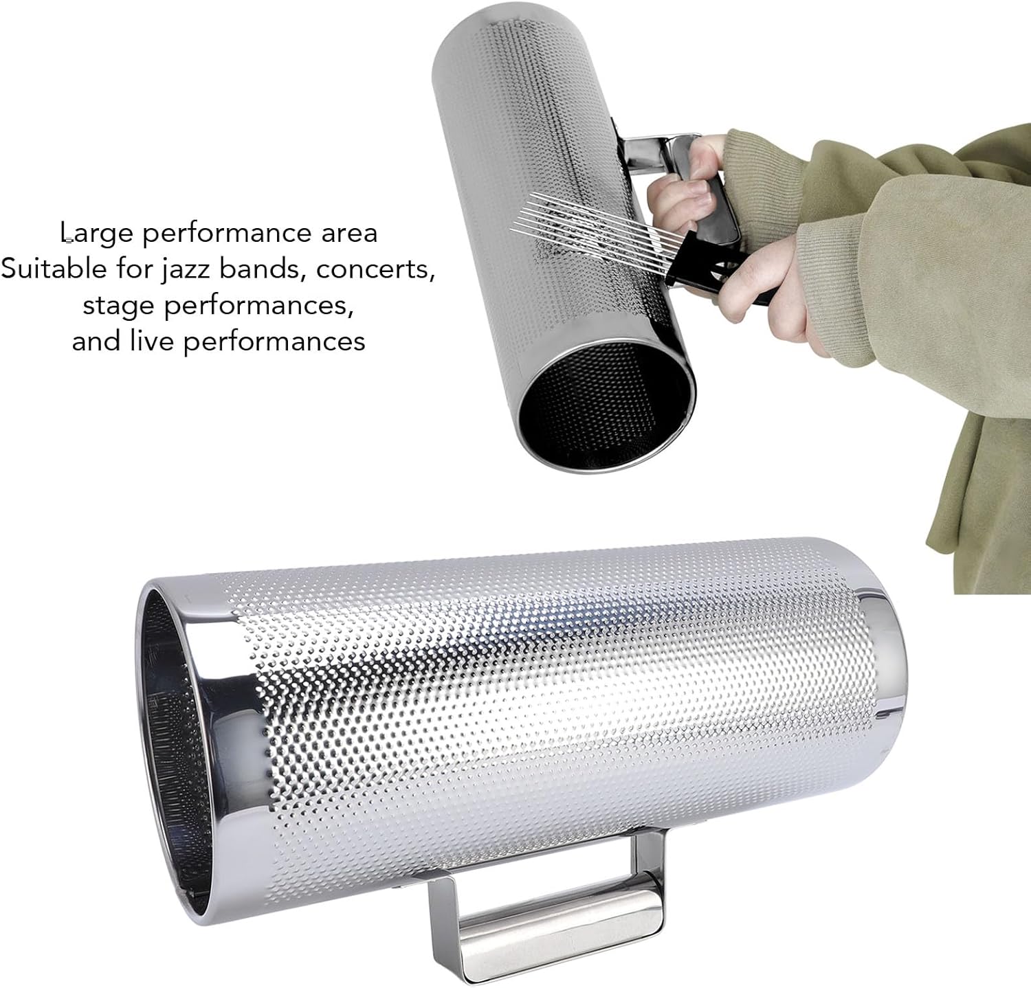 Latin Percussion Instrument, Stainless Steel Open Design Bright Sounds 32x13cm Guiro Instrument Easy to Play Metal Handle Metal Guiro for Jazz Bands, Concerts, Stage Performances