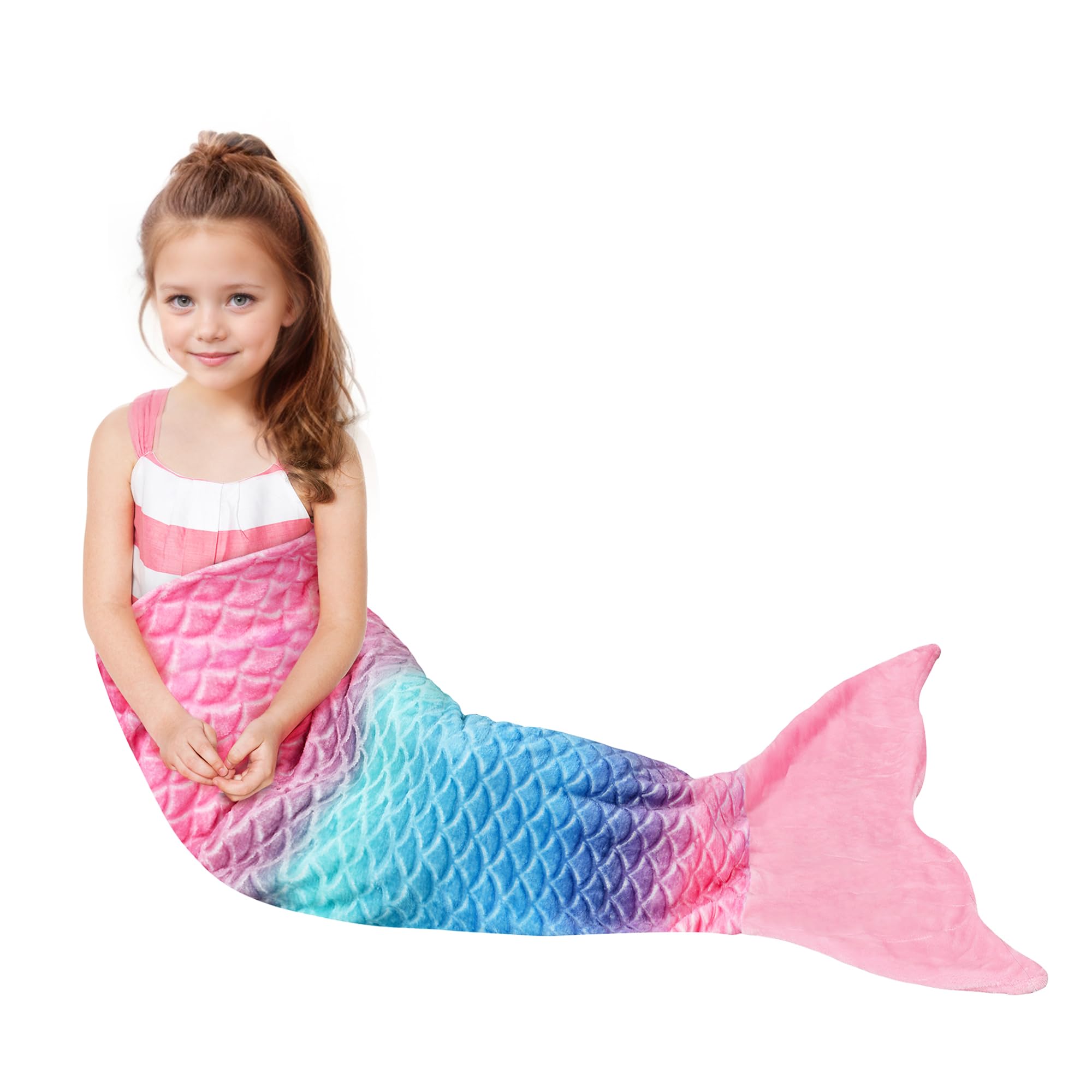 Catalonia Classy Mermaid Tail Blanket for Kid Gift - Wearable Blanket 114 x 41 cm, Soft Plush Flannel Sleeping Bag for Girls All Seasons, Shiny Fish Scale Pattern