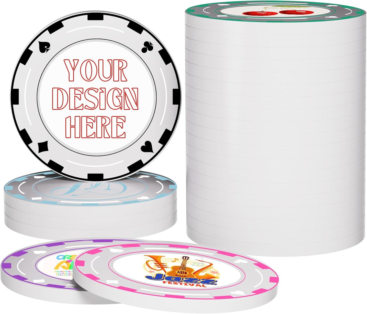 Custom Poker Chips with Logo, Custom Poker Chip Sets of 100, 200, 500 or 1000, 9 Colors Drink Plastic Tokens for Casino Nights Home Games Golf Gifts Personalized Design Your Logo/Text/Image