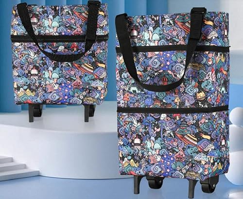 Miniatura 8 de Bolsa de compras mejorada con ruedas, bolsas de carrito portátil, carrito de comestibles, utilidad para tirar de mano con correas de mano, carrito