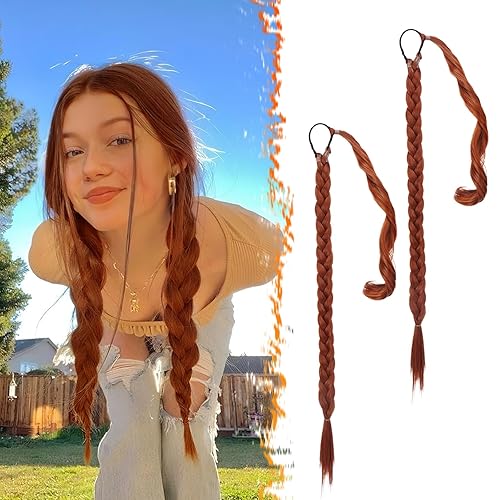 Miniatura 152 de BARSDAR 30 Inch Long Braided Ponytail Extension with Hair Tie - Straight Sleek Wrap Around Brown Braided Ponytail Hair Extensions - Synthetic Pony