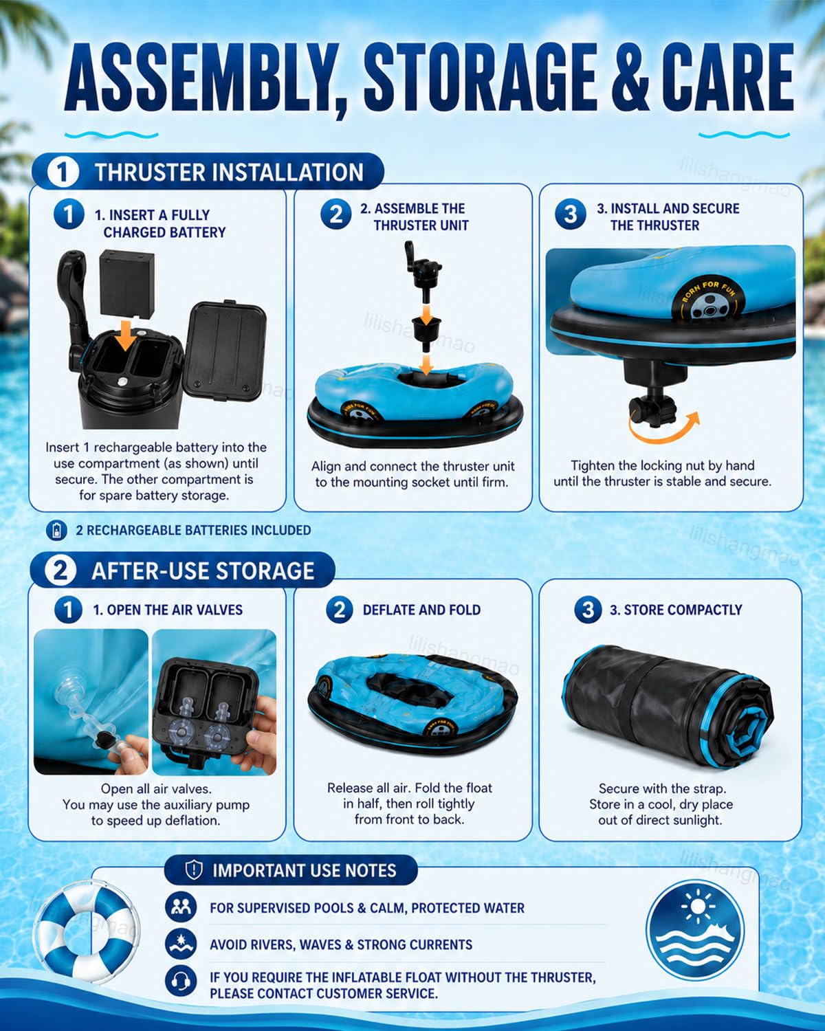 Flotador Motorizado, Tumbona Hinchable Eléctrica para Piscina Adultos con Propulsor 46W, Joystick 360°, 2 x 2600mAh Baterías, PVC Reforzado para Piscinas y Aguas Tranquilas Blue