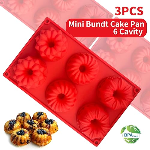 Miniatura 10 de Mini moldes de silicona para tartas, molde para pasteles de tubo acanalado de 6 cavidades, molde de silicona antiadherente para hornear cupcakes