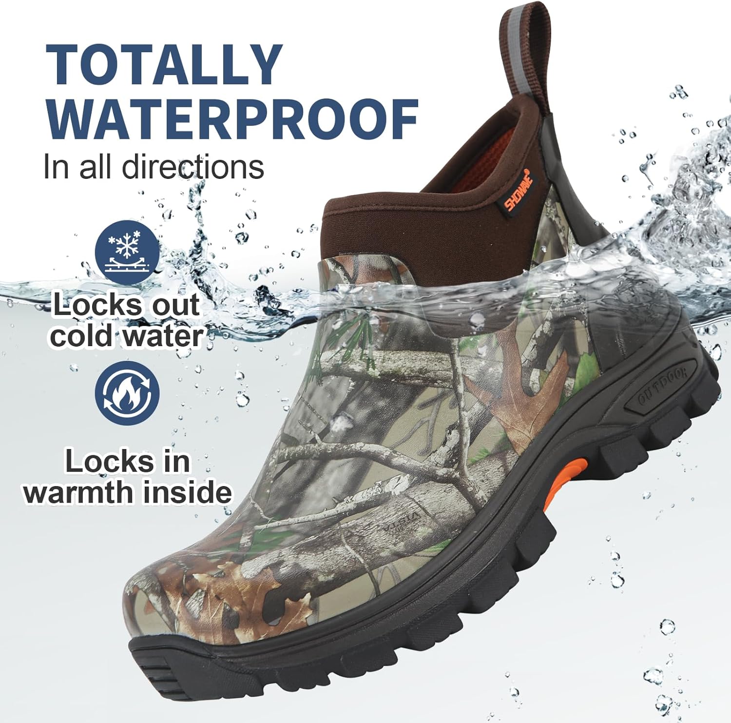 Showave Ankle Rain Boots Men Excursion Short Rubber Boots for Men Mud Waterproof Boot Insulated Gardening Fishing Boot with Traction Trail Hiking Lugs