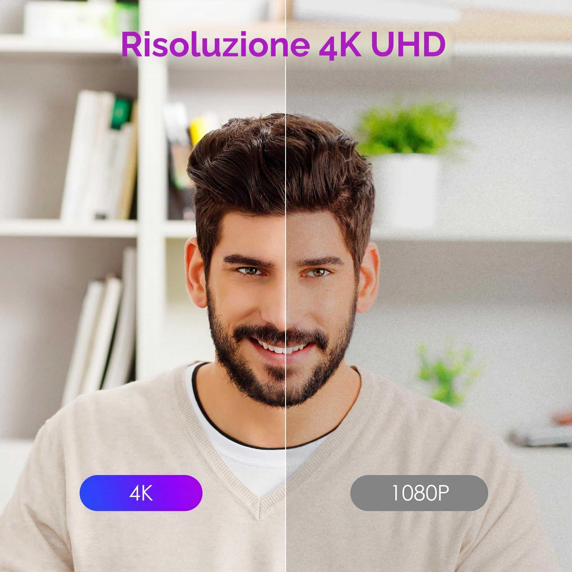 W8GS 4K Webcam, Ultra HD Webcam PC con 4 Microfono, Autofocus, Riduzione del Rumore, 85°View, Plug&Play, Protezione dei Dati, per Conferenze, Videochiamata, Streaming, Mac OS/Windows/Linux