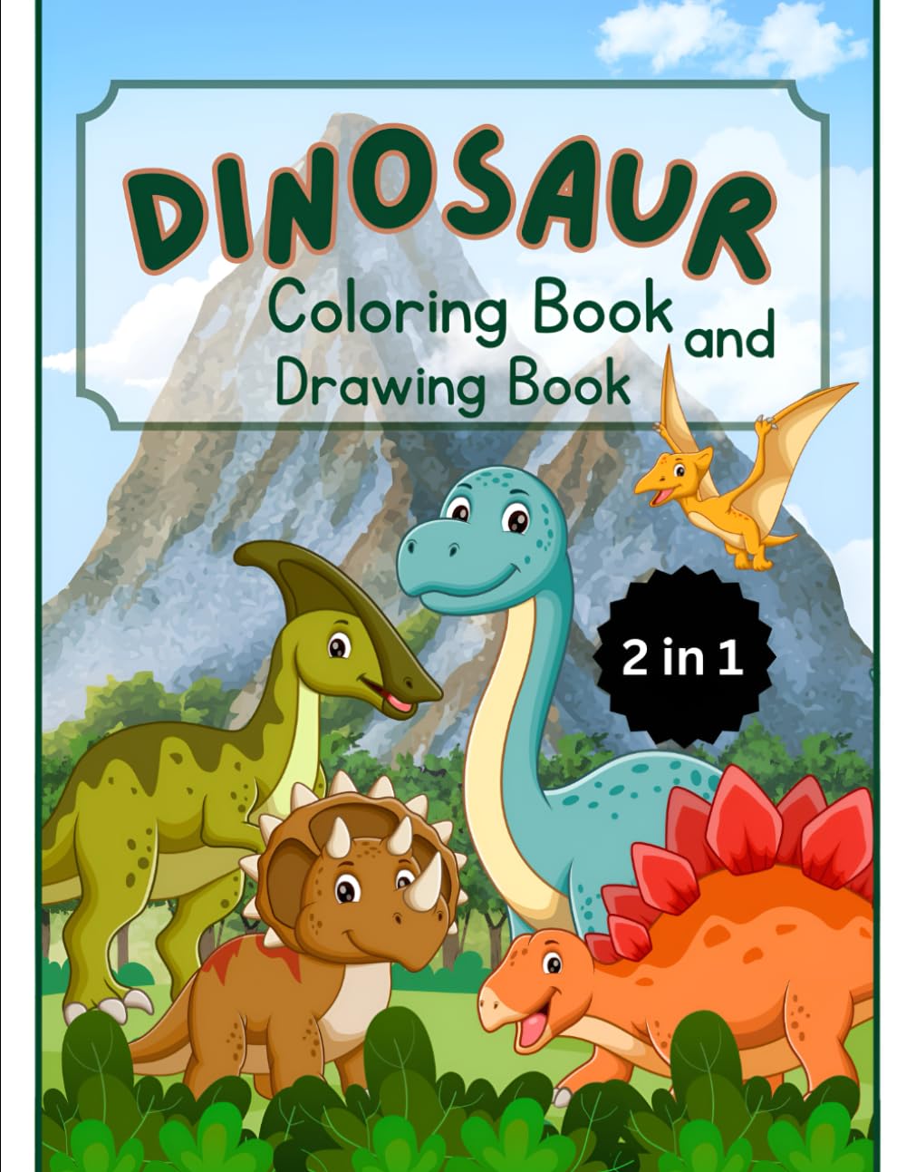 Dinosaur Coloring and Drawing Book in Blue Background and Illustrative Style
