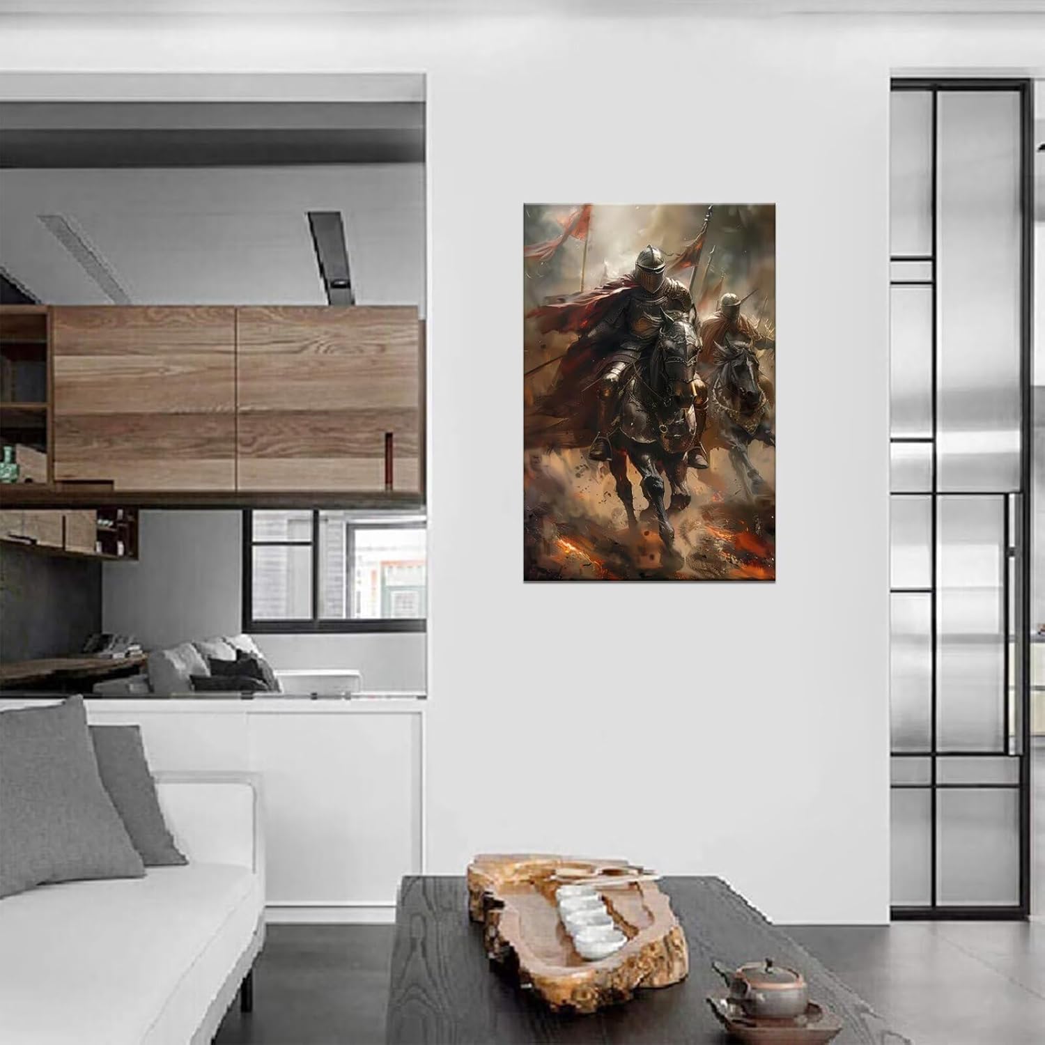 Knights Wall Art Warrior Templar Pictures Christian Religious Canvas Wall Decor Prints The Crusader Painting for Living Room Bedroom Office Decoration Framed