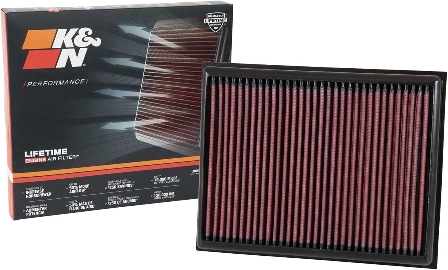 K&N High-Flow Original Lifetime Engine Air Filter: Increase Power & Accerlation, Washable, Premium, Compatible with 2015-2024 Nissan: Navara, NP300, 33-3059