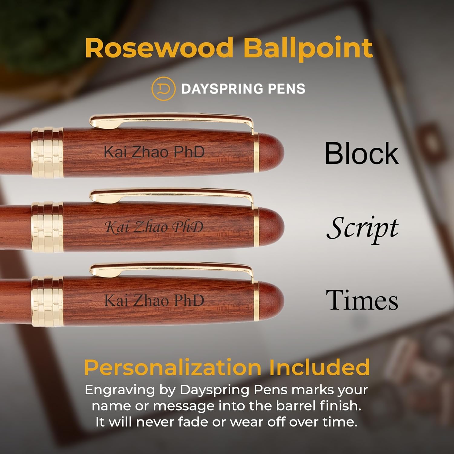 Dayspring Pens Personalized Wooden Pen Set | Engraved Rosewood Wood Ballpoint Gift Pen and Matching Wood Box. Custom Engraved for Any Occassion.