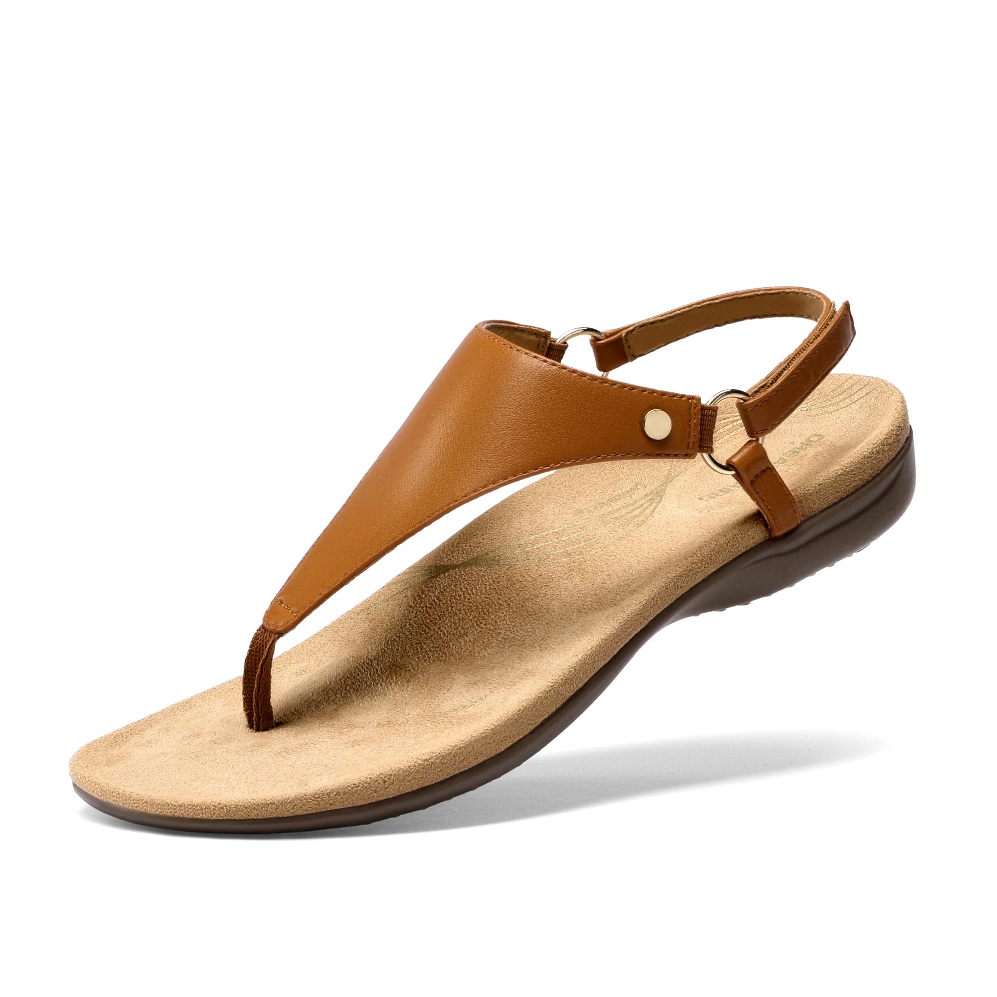 Photo 1 of DREAM PAIRS Women's Flat Sandals Arch Support Orthopedic Comfortable Soft Cushion Summer T-Strap Walking Thong Sandals,Size 8,Tan-Pu,SDFS2407W
