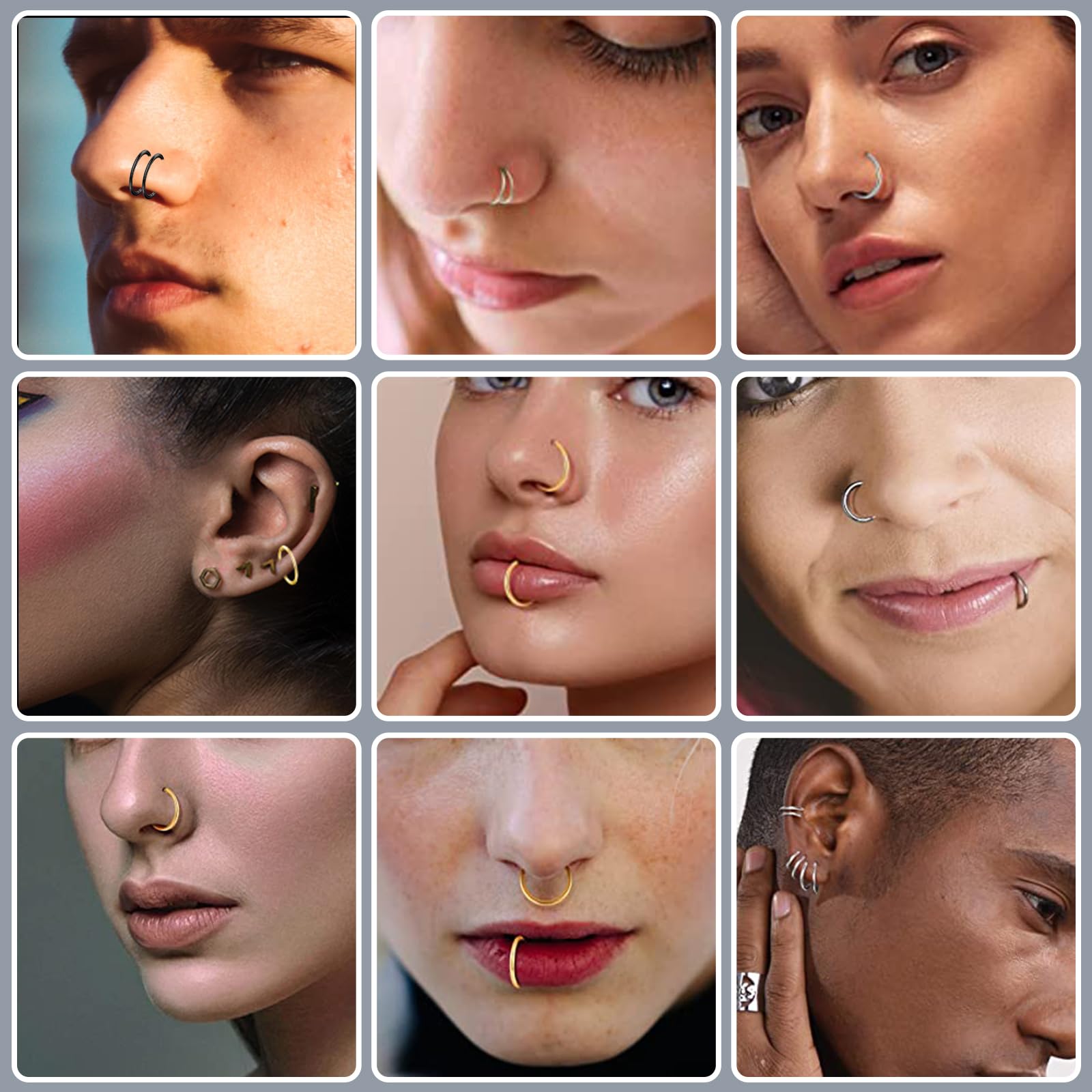 G23 Titanio Piercing Nariz Aro Negro Cartílago Oreja Delgado Pequeño Septum Helix Concha Anillos de Piercing Tragus 18G 20G Espesor 6MM/8MM/10MM Oro Plata 3 Piezas Nostril Piercing joyería