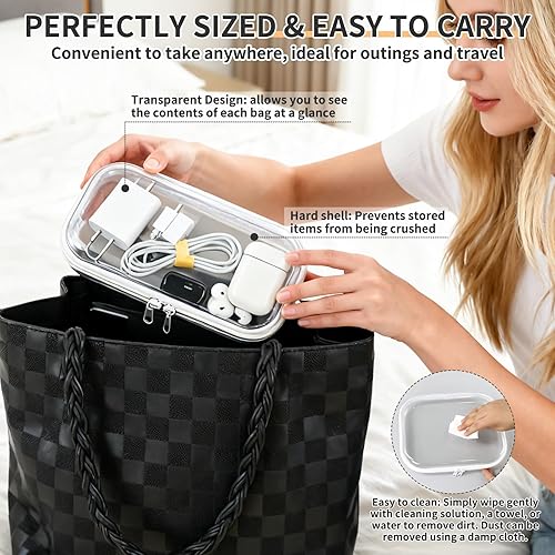 Miniatura 4 de 2 fundas de viaje transparentes para artículos electrónicos, caja de almacenamiento de cables impermeable con 8 bridas para cables, fundas rígidas