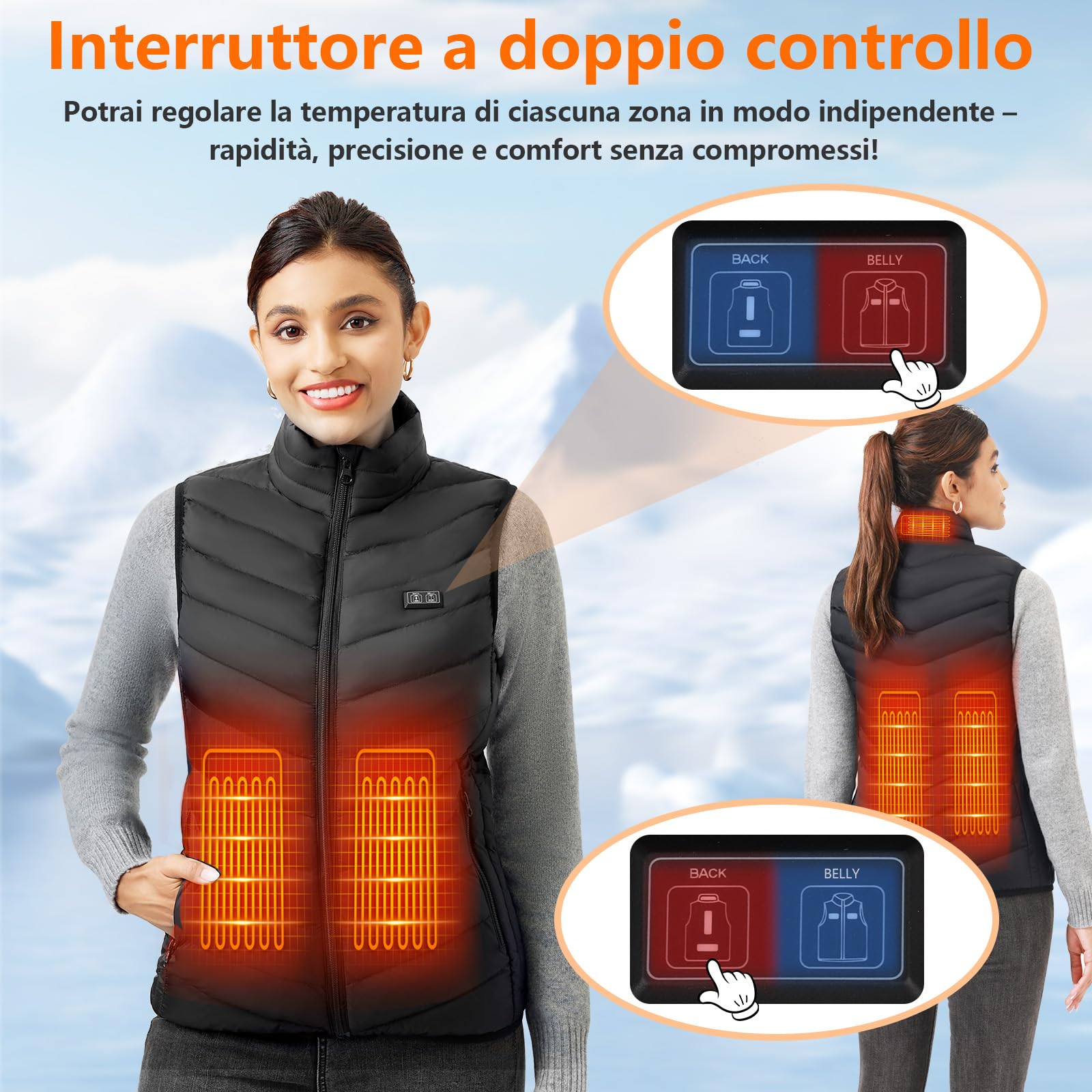 Gilet Riscaldato per Donna - Giubbotto Riscaldato con Batteria 10000mAh Giacca Riscaldata Elettrico Doppi Controller per Escursionismo all'aperto,Caccia