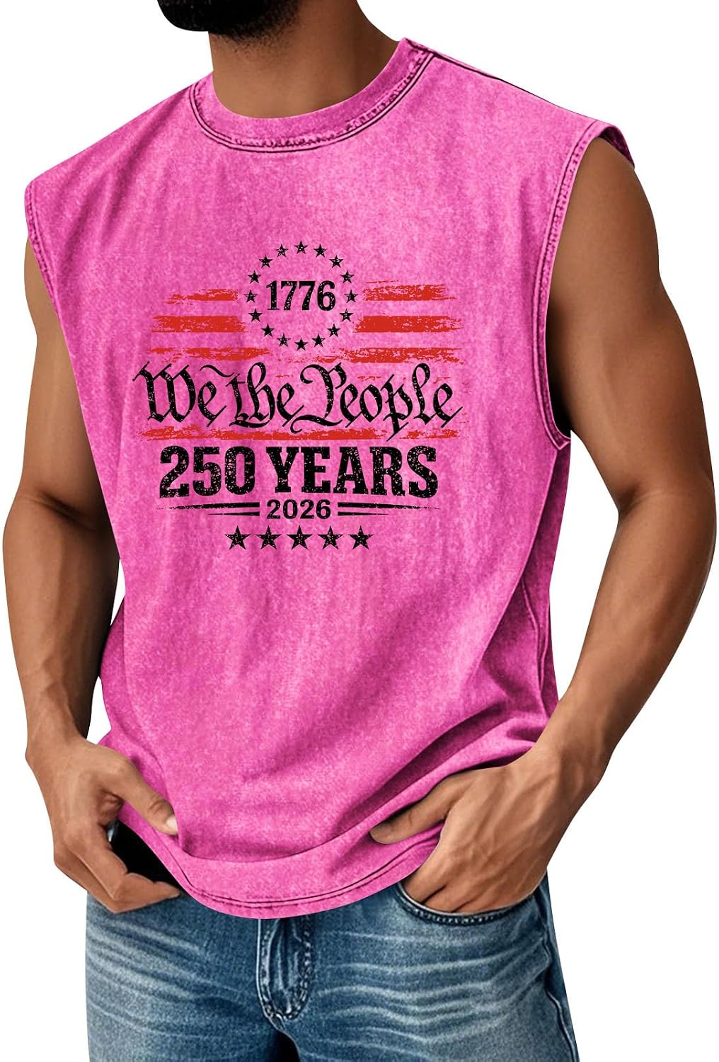 WENKOMG1 Men's American Tank Top We The People 250th Anniversary Casual Workout Gym Muscle Bodybuilding Shirts, S-2XL