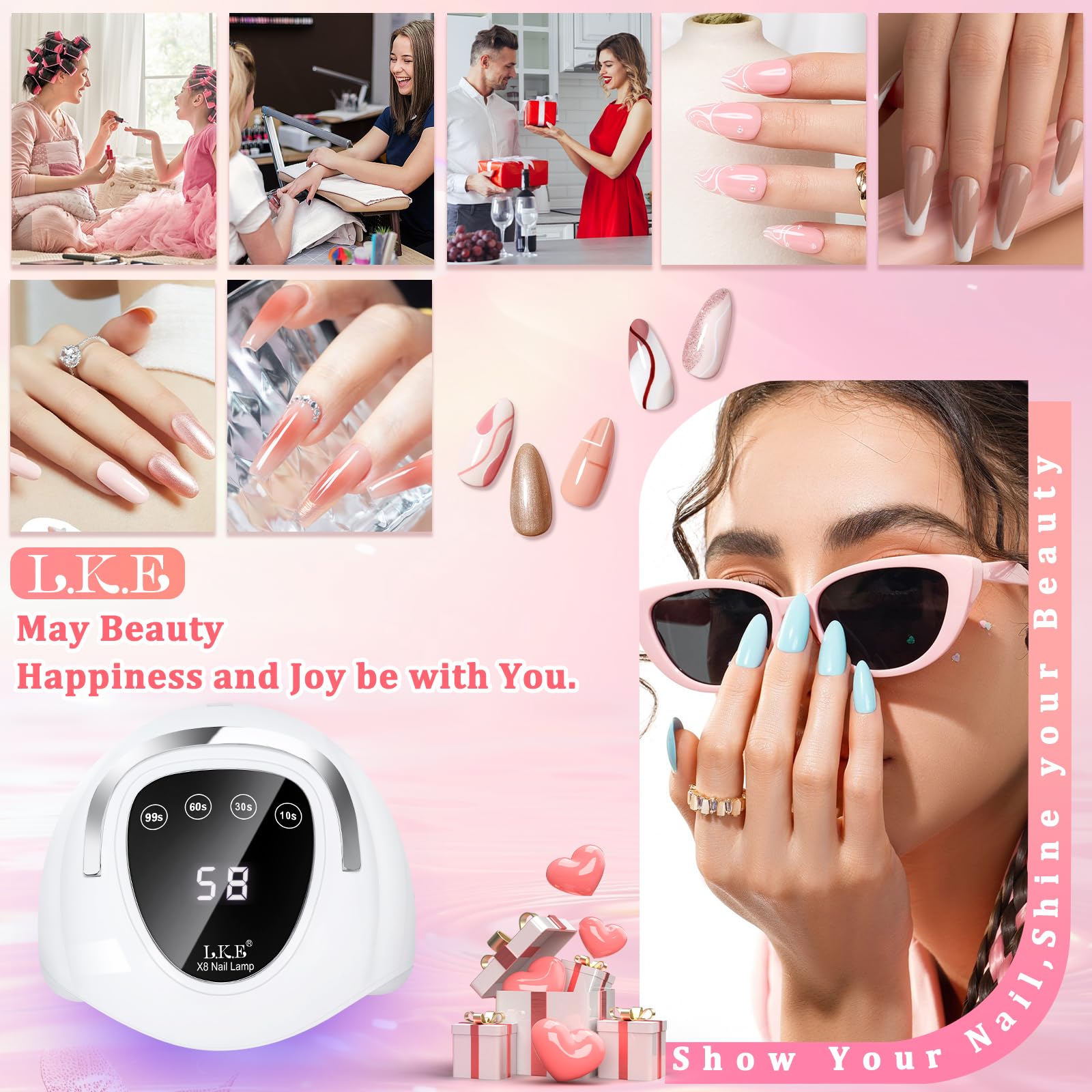 LKE UV Lampe für Gelnägel 168W led lampe nägel UVs Lampes Nägel mit 4 Timer LCD Display Smart Sensor Premium Nageltrockner UV LED Lampe für Nägel Professionelle Nagellampe für Zuhause & Nagelstudio