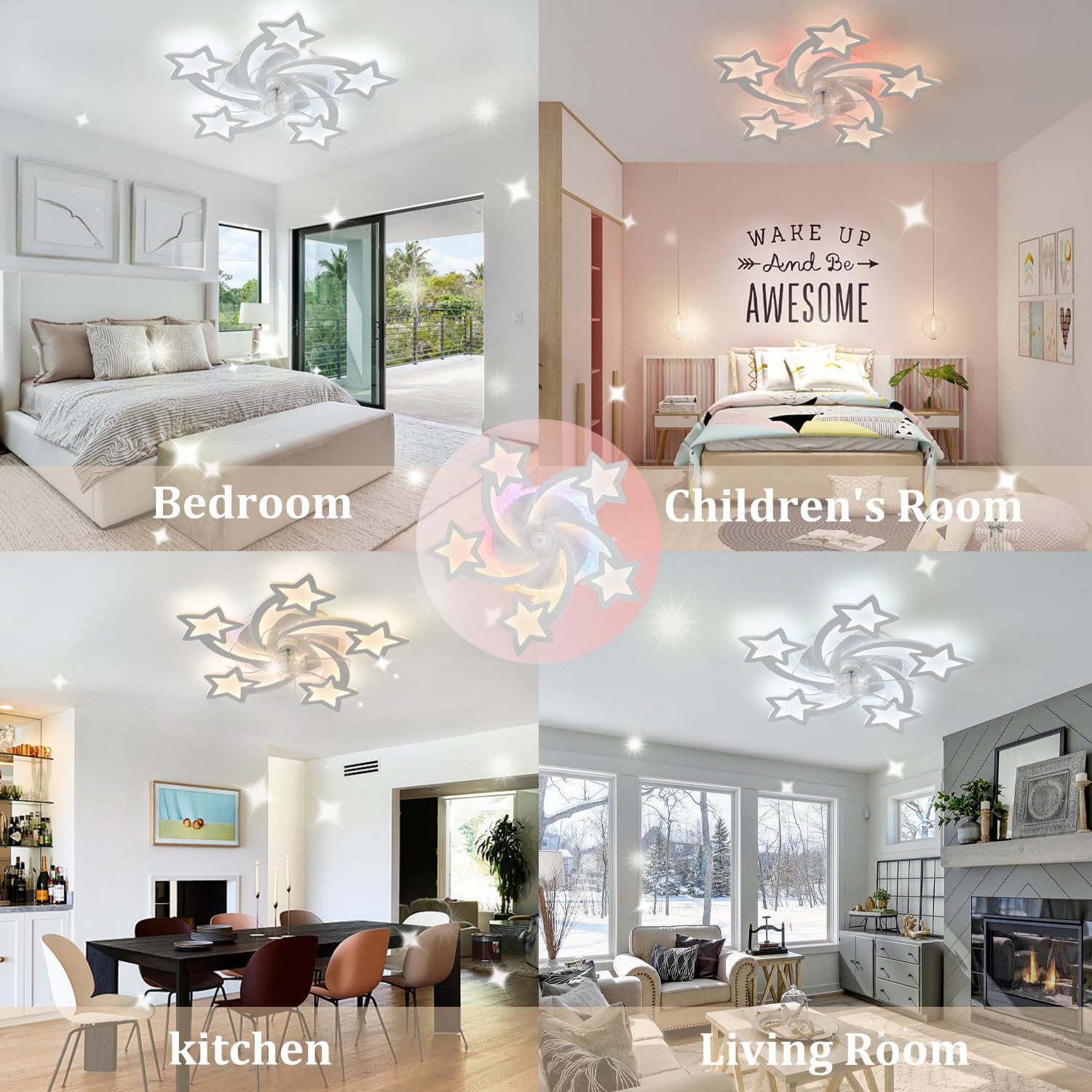 Lampara Ventilador Techo Dormitorio Infantil Niños, Ventilador Techo Con Luz Y Mando A Distancia Silencioso, Ceiling Fan With Light Con Luz Rgb Regulable 6 Velocidades Para Sala, Comedor Blanco