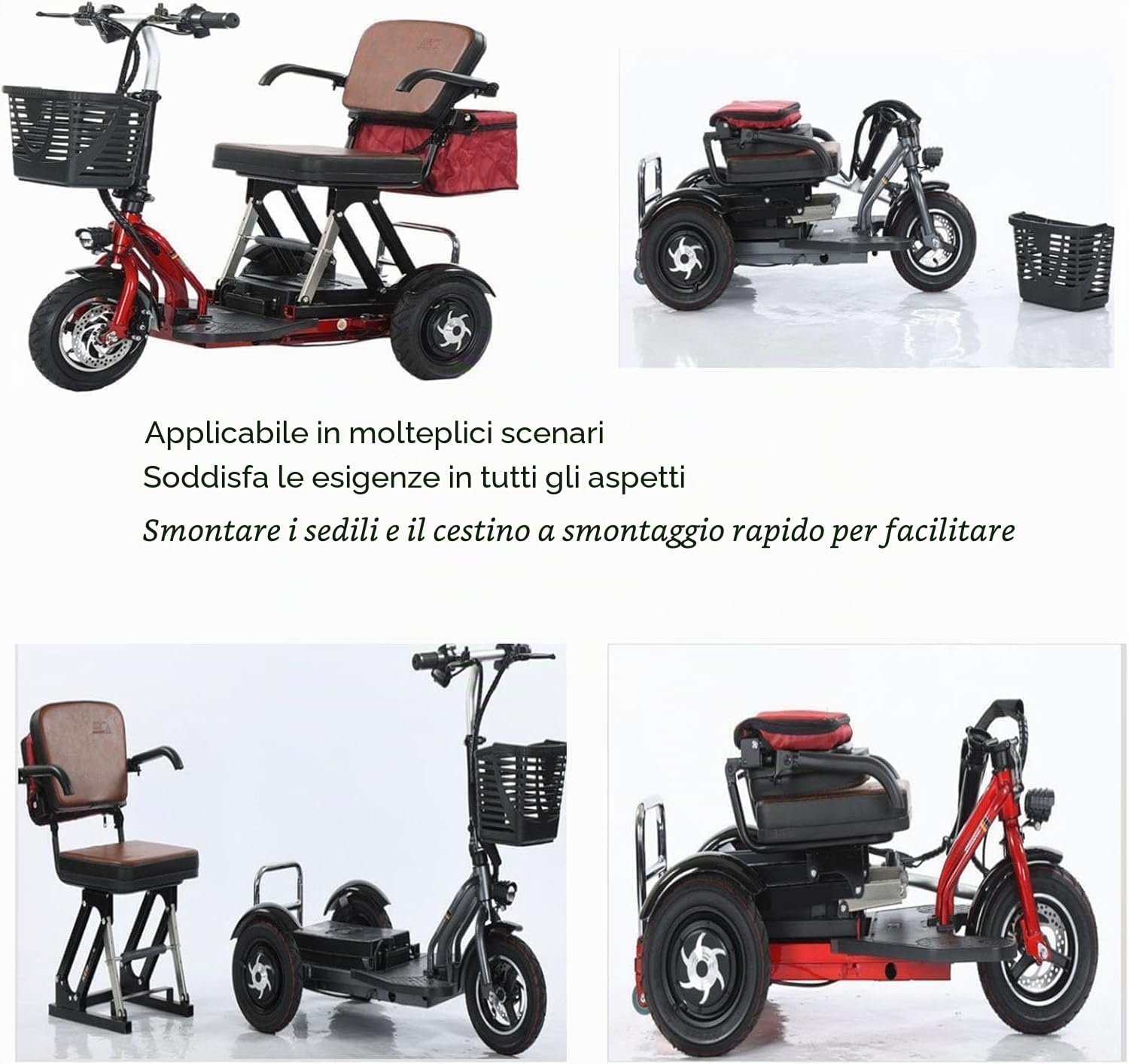 Monopattino a 3 Ruote per Anziani Disabili Sedile Comodo Design Leggero Compatto Autonomia Fino a 18 km