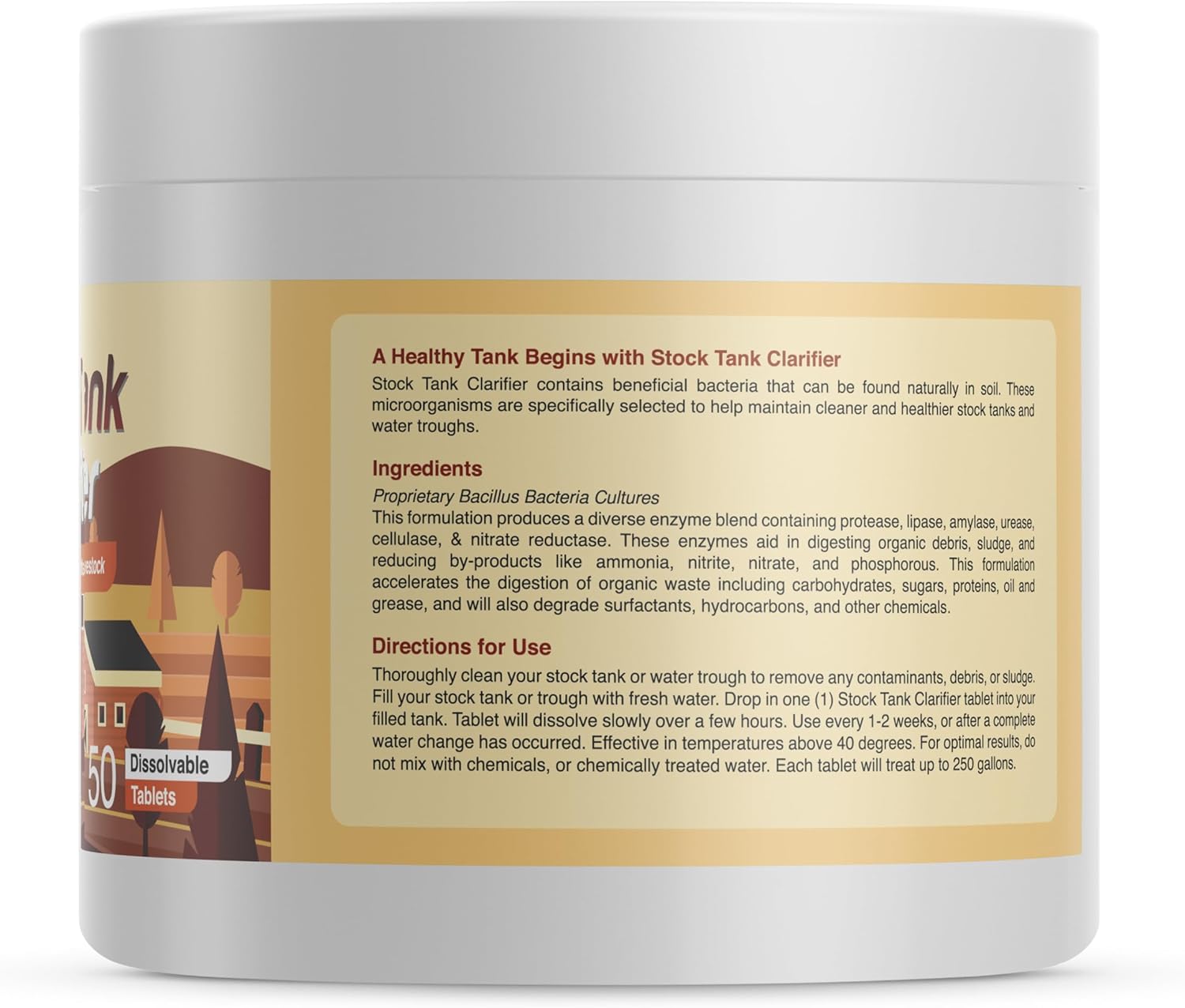 Stock Tank Clarifier - Improves Livestock Water by reducing buildup and Creating Healthier Water troughs. Safe for Horses, Cattle, Sheep, Goats & Chickens. (Tablet, 25, Count)
