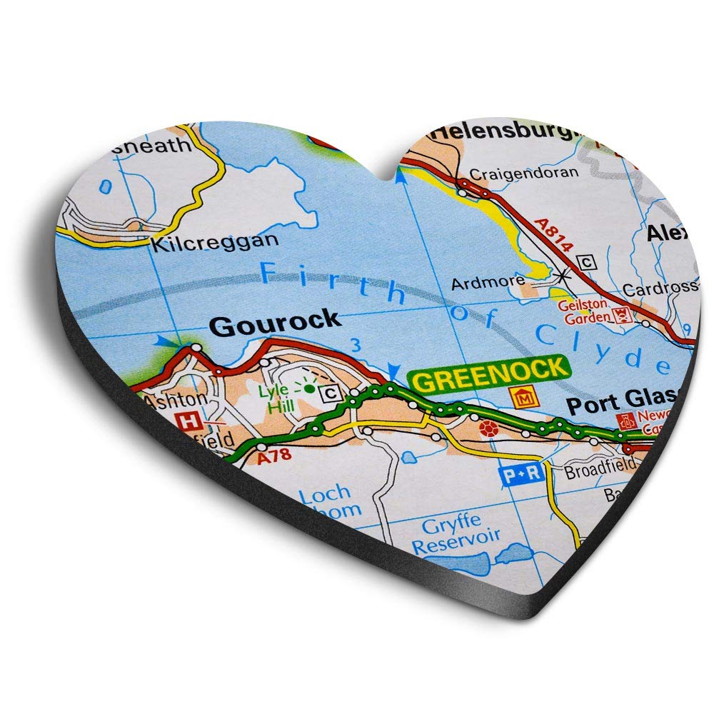 Destination Vinyl Ltd Multicolor 1 X Heart Mdf Magnets - Greenock Scotland Travel Uk Gb Map 45228