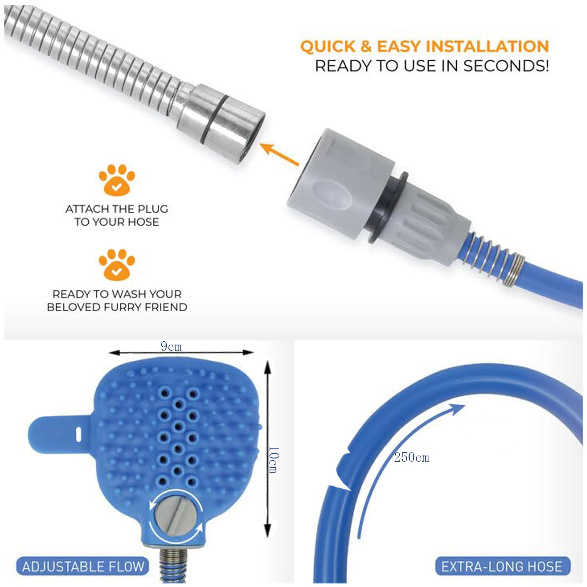 Pulverizador de ducha para mascotas,Herramienta de Baño para Mascotas,Cepillo De Baño Para Perros,Incluye manguera de 2.3m,Ideal para el baño, el cuidado, masajear y lavar