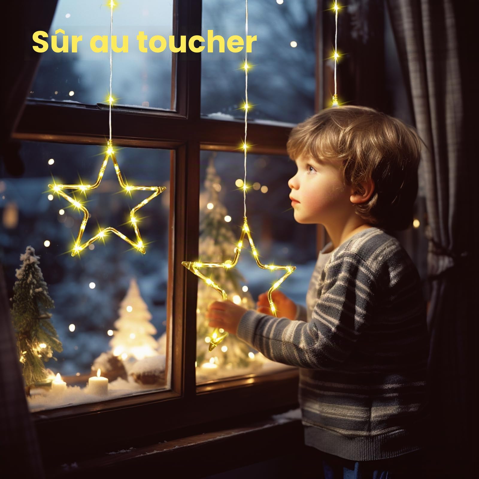 GlobaLink Rideau Lumineux Noël 5 Étoiles 96LED Guirlande Lumineuse Pile 8 Modes Étanche IP65 Minuterie Décoration Intérieur/Exterieure pour Sapin de Noël Fenêtre Chambre - Blanc Chaud