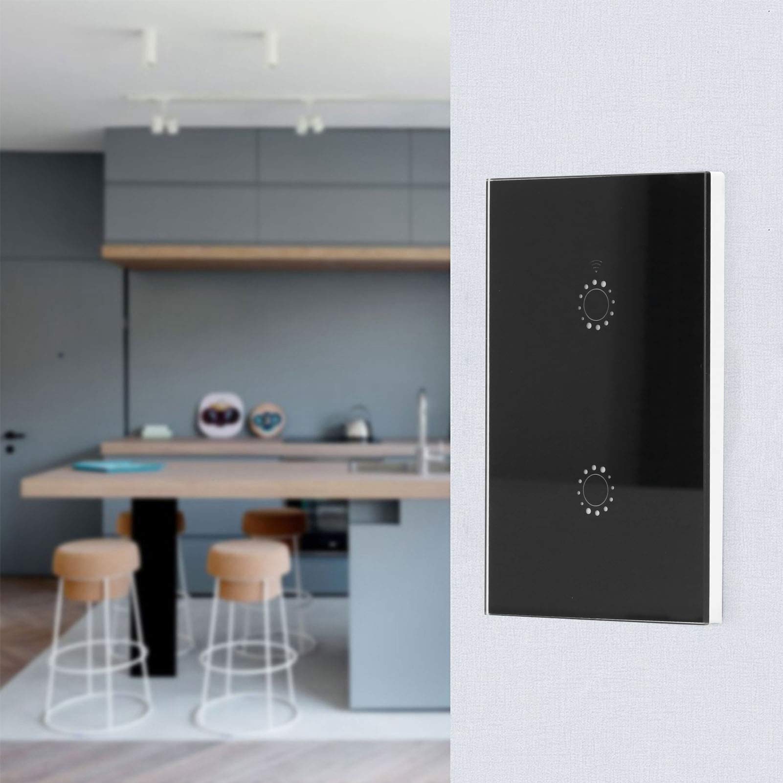 Inteligentny włącznik światła LED Wall Touch 2-krotny dla Alexa Inteligentna kontrola aplikacji głosowej AC 95-250 V (Czarna osłona 2-kierunkowa (2031008))